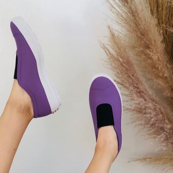 NEW HUNTER Plimsole Purple White Slip On Rubber Sneaker Flats Ankle Shoes 9 - Picture 7 of 9